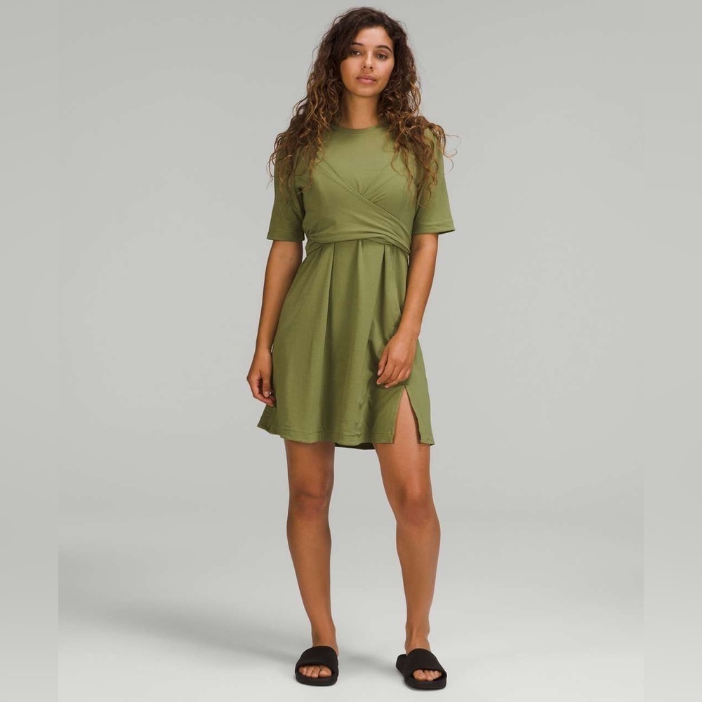 Lululemon Cotton Wrap-Front T-Shirt Dress Bronze Green Size 6 NEW NWT